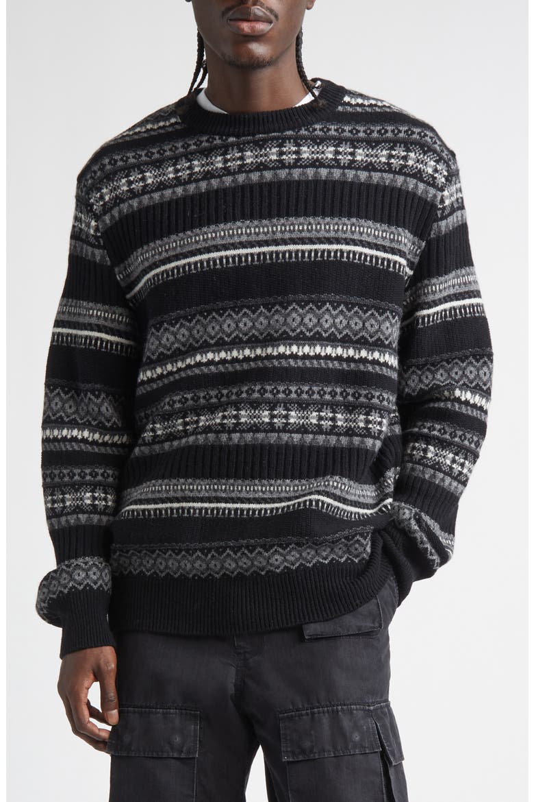 Fair Isle Wool Creweck Sweater, Main, color, BLACK MONO
