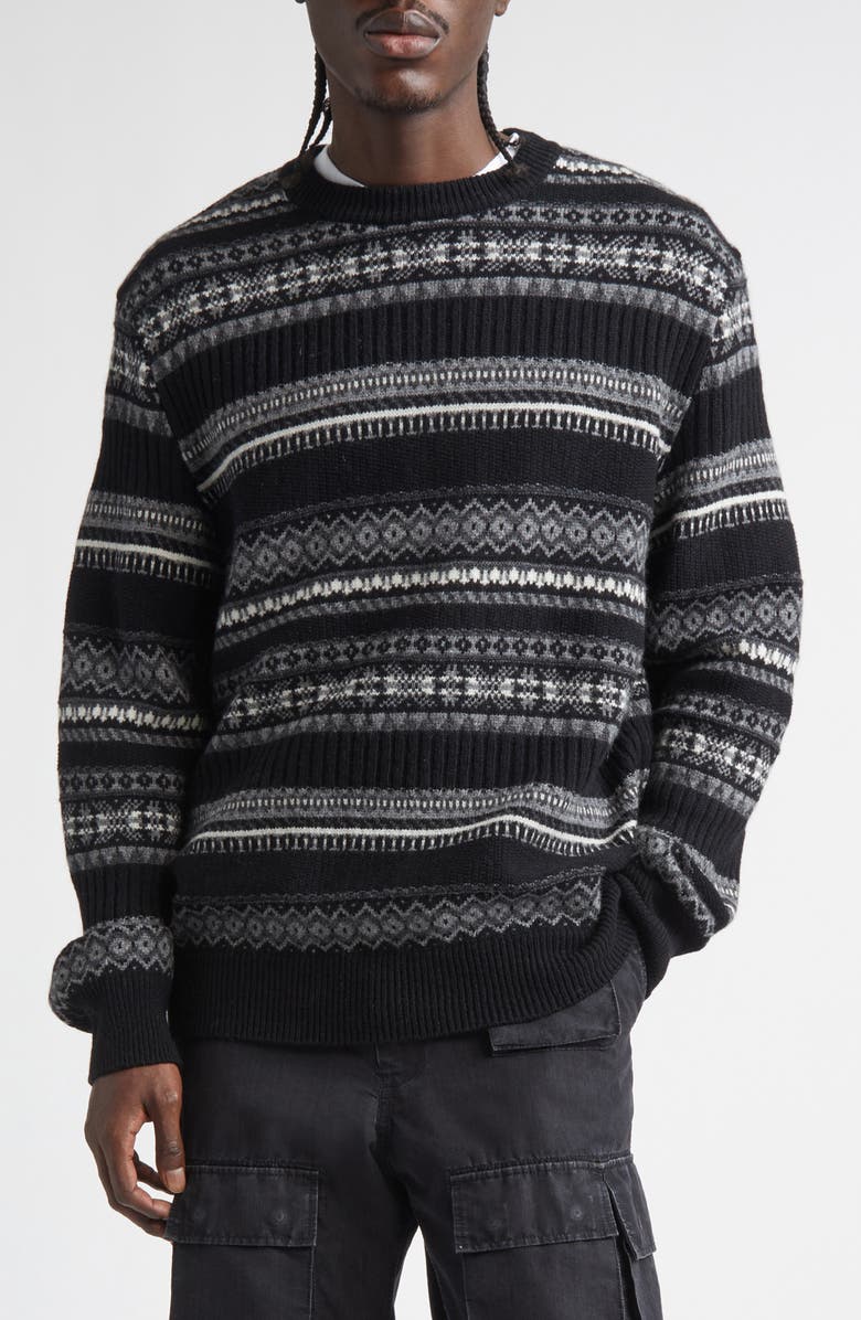 TAKAHIROMIYASHITA TheSoloist. Fair Isle Wool Creweck Sweater, Main, color, Black Mono