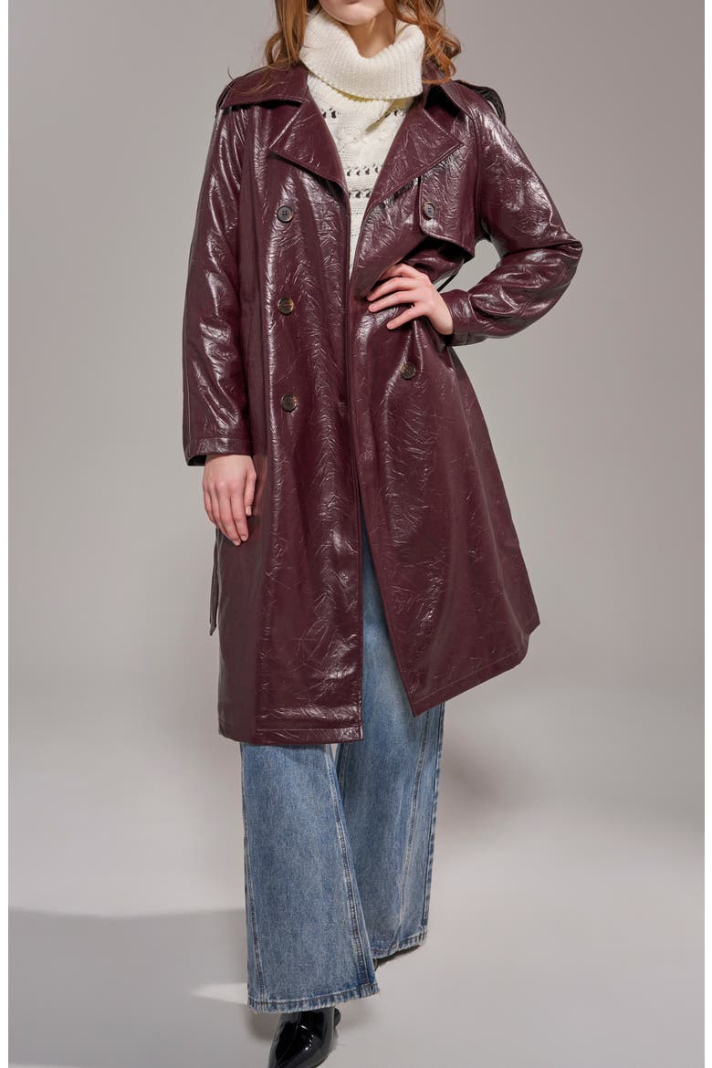 Vivienne Faux Leather Trench Coat, Alternate, color, MERLOT