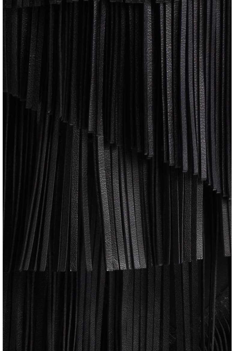 Therese Leather Fringe Maxi Skirt, Alternate, color, NOIR