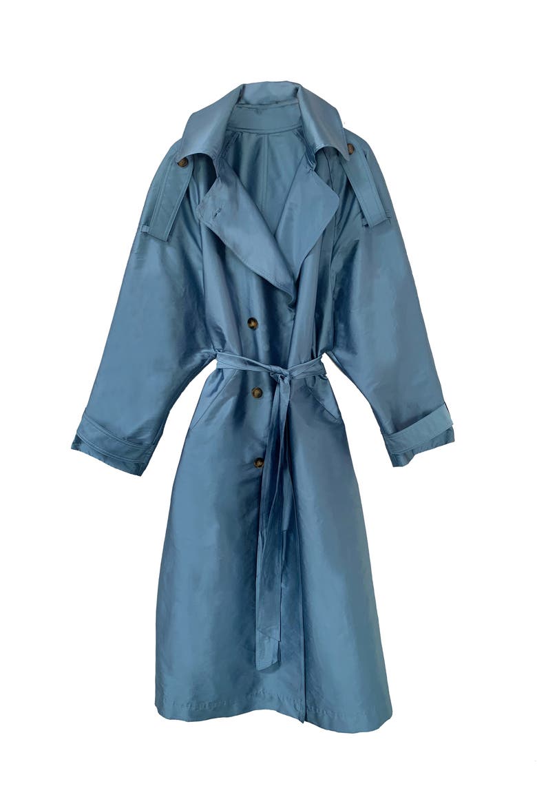 Delia Long Oversized Trench, Main, color, Light Blue