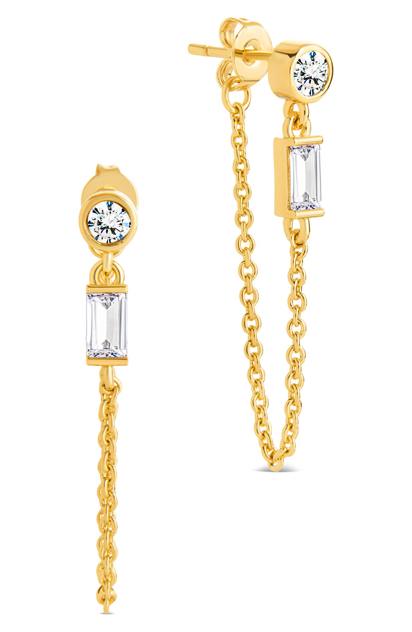 Sterling Forever Cubic Zirconia Chain Drop Hoop Earrings