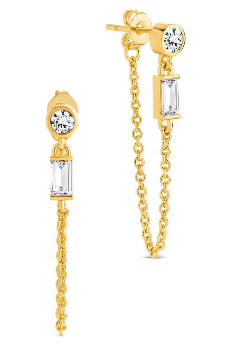 Cubic Zirconia Chain Drop Hoop Earrings, Main, color, GOLD
