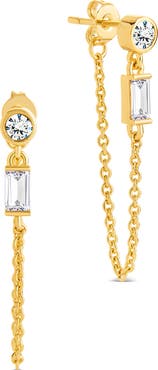 Sterling Forever Cubic Zirconia Chain Drop Hoop Earrings
