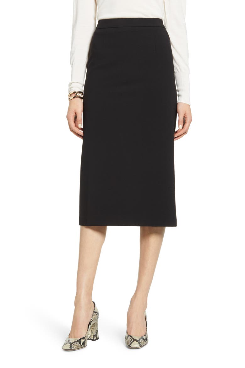 Stretch Twill Pencil Skirt, Main, color, BLACK