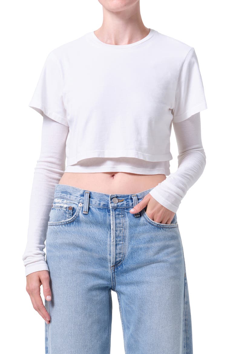 Romily Layered Long Sleeve Crop Top, Main, color, WHITE ASH WHITE