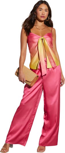 新品CARLA Satin wide pants - Pink - size1 VICI Collection Aurelia Wide Leg Satin Drawstring Pants