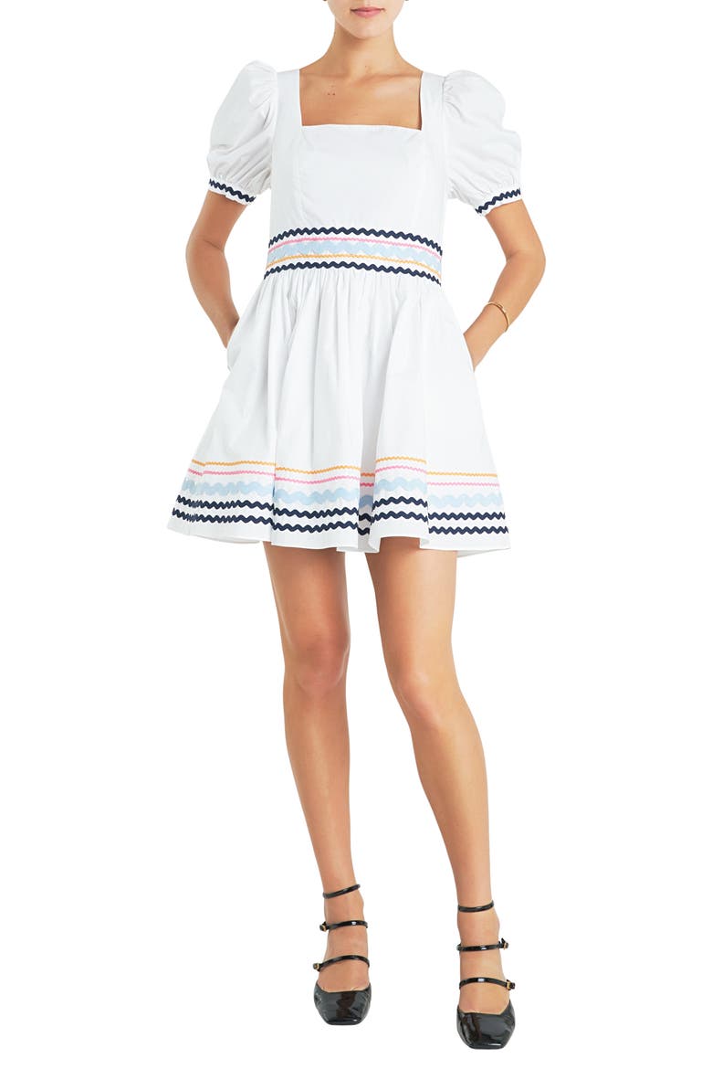 Rickrack Trim Fit & Flare Minidress, Main, color, WHITE