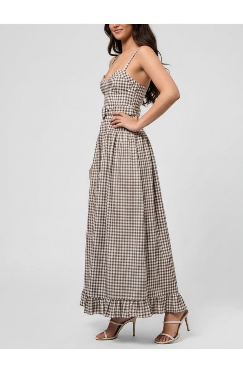 RACHEL Rachel Roy Elodie Sweetheart Neck Maxi Dress, Alternate, color, Ivory Brown Gingham