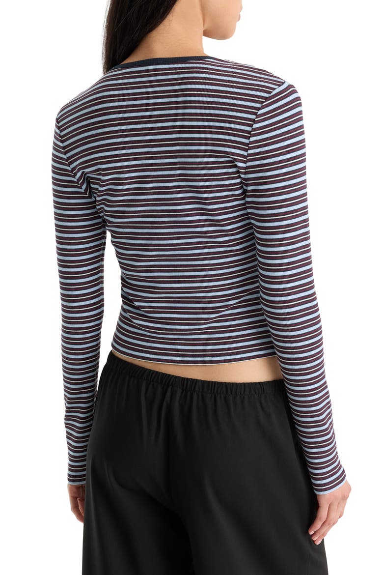 The Rib V-Neck Striped Cardigan, Alternate, color, IVY STRIPE