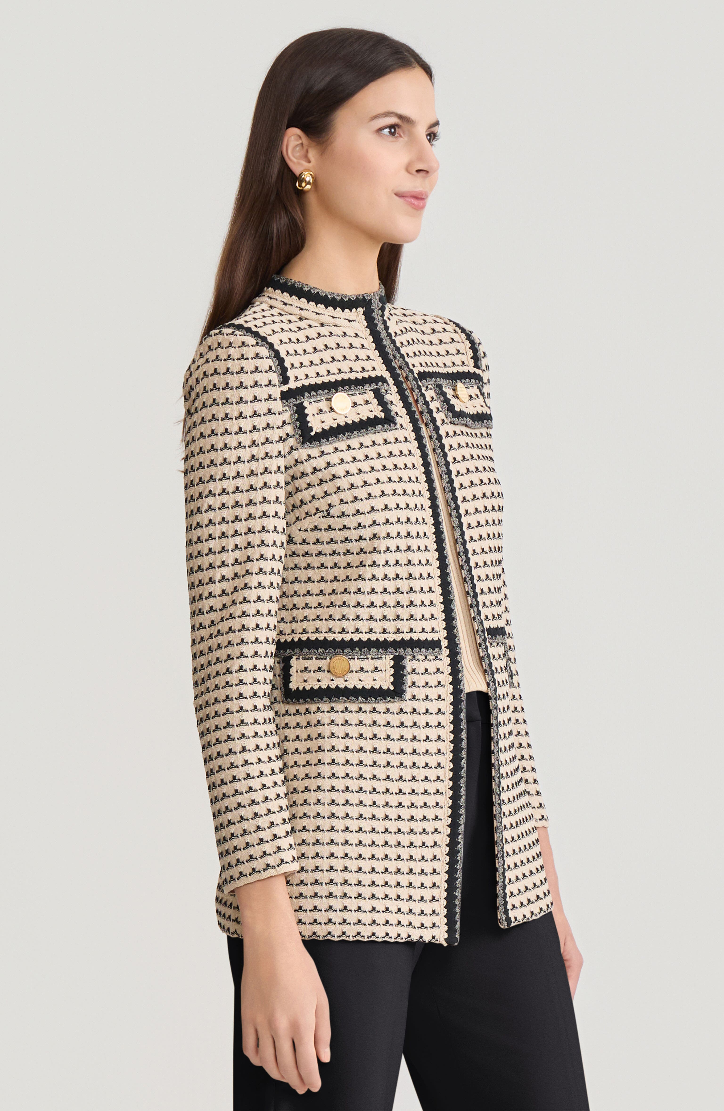 Tailored Multi-Stitch Zigzag Trim Knit Jacket - image 2