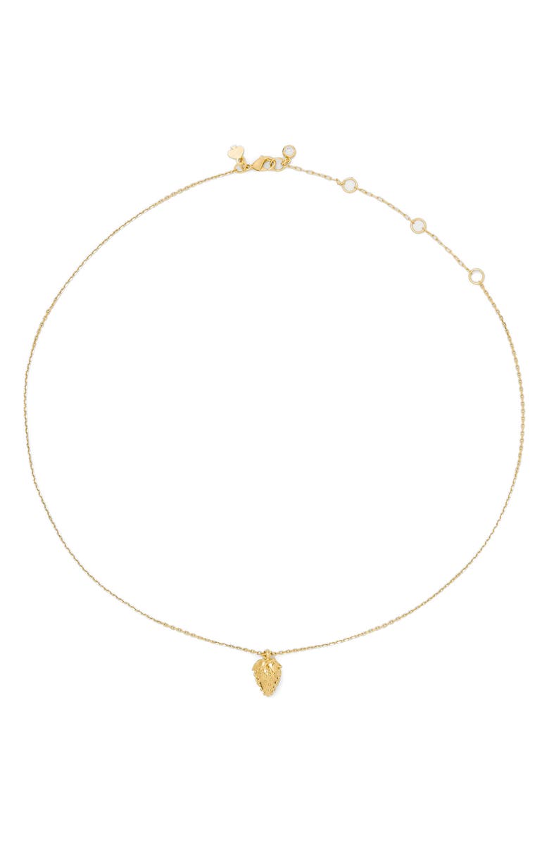 Kate Spade New York secret garden strawberry pendant necklace, Alternate, color, Gold
