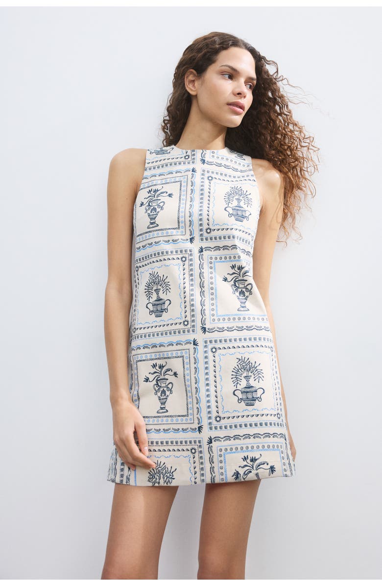 H&M Open-back twill dress, Main, color, Light Beige/Patterned