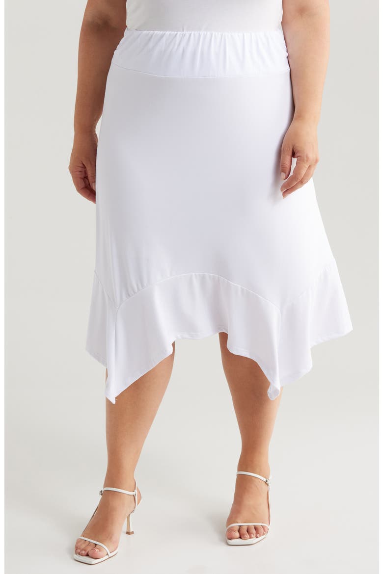 Handkerchief Hem Jersey Midi Skirt, Main, color, WHITE