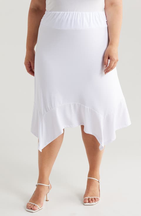 Handkerchief Hem Jersey Midi Skirt