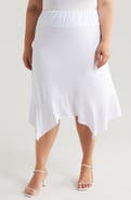 24seven Comfort Apparel Handkerchief Hem Jersey Midi Skirt