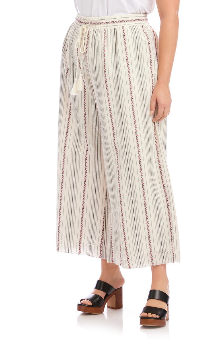 Karen Kane Embroidered Stripe Cotton Drawstring Crop Pants, Alternate, color, Natural
