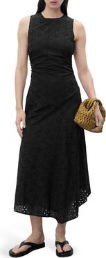 MANGO Eyelet Sleeveless Midi Dress