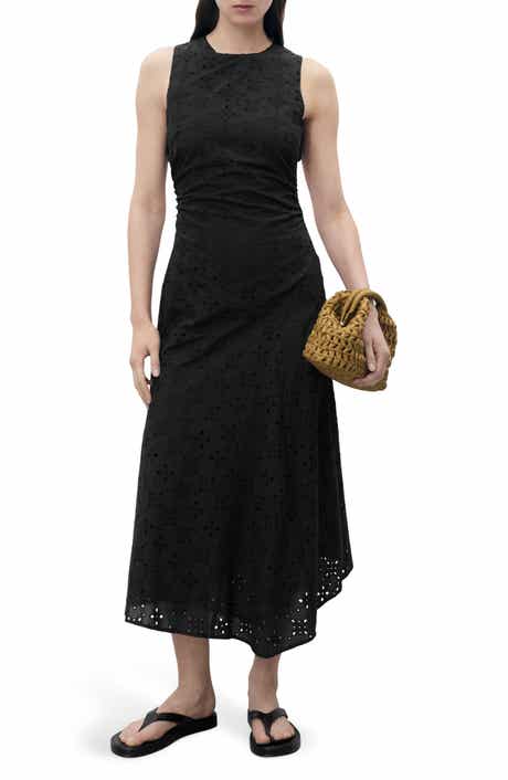 MANGO Eyelet Sleeveless Midi Dress