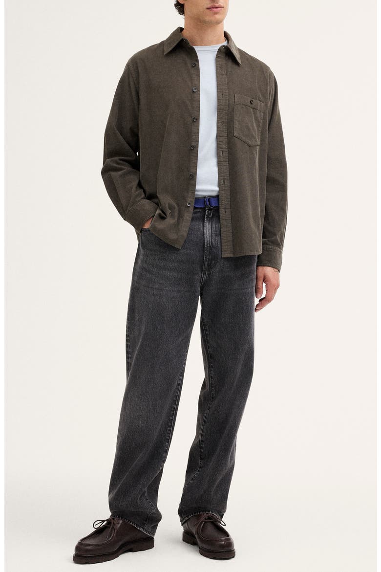 Corduroy Long Sleeve Button Up Shirt, Alternate, color, SOOT