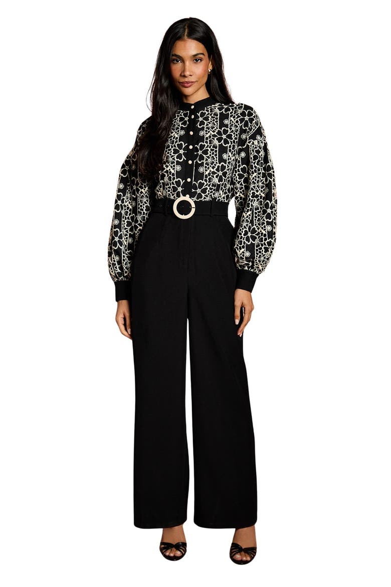 Blouson Sleeve Belted Wide Leg Jumpsuit, Main, color, Mono