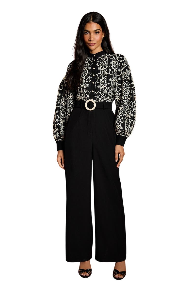 Coast Blouson Sleeve Belted Wide Leg Jumpsuit, Main, color, Mono