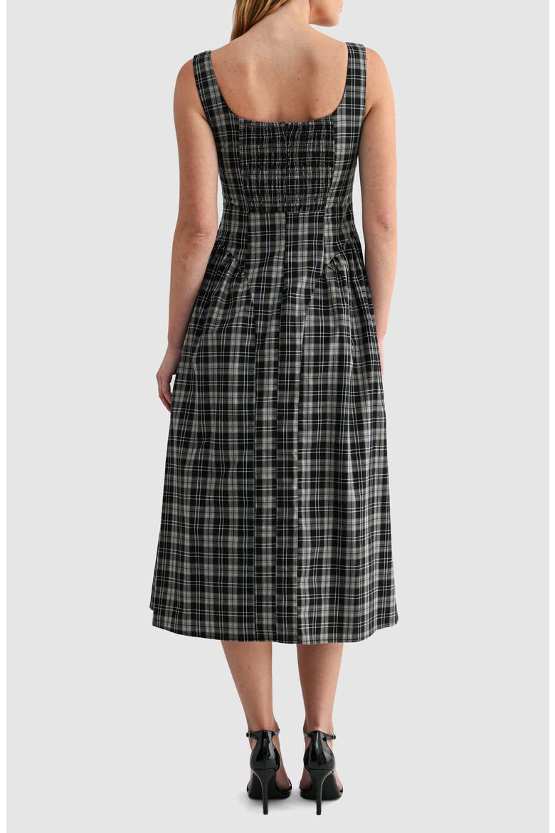 Plaid Square Neck Fit and Flare Midi Dress, Alternate, color, BLACK PLAID