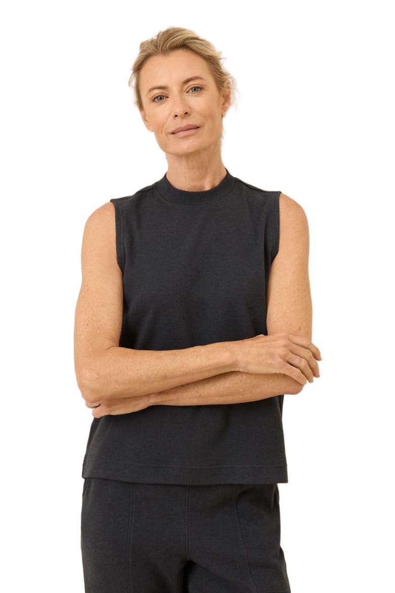 Organic Cotton Airplane Mock Neck Shell, Alternate, color, Charcoal Heather