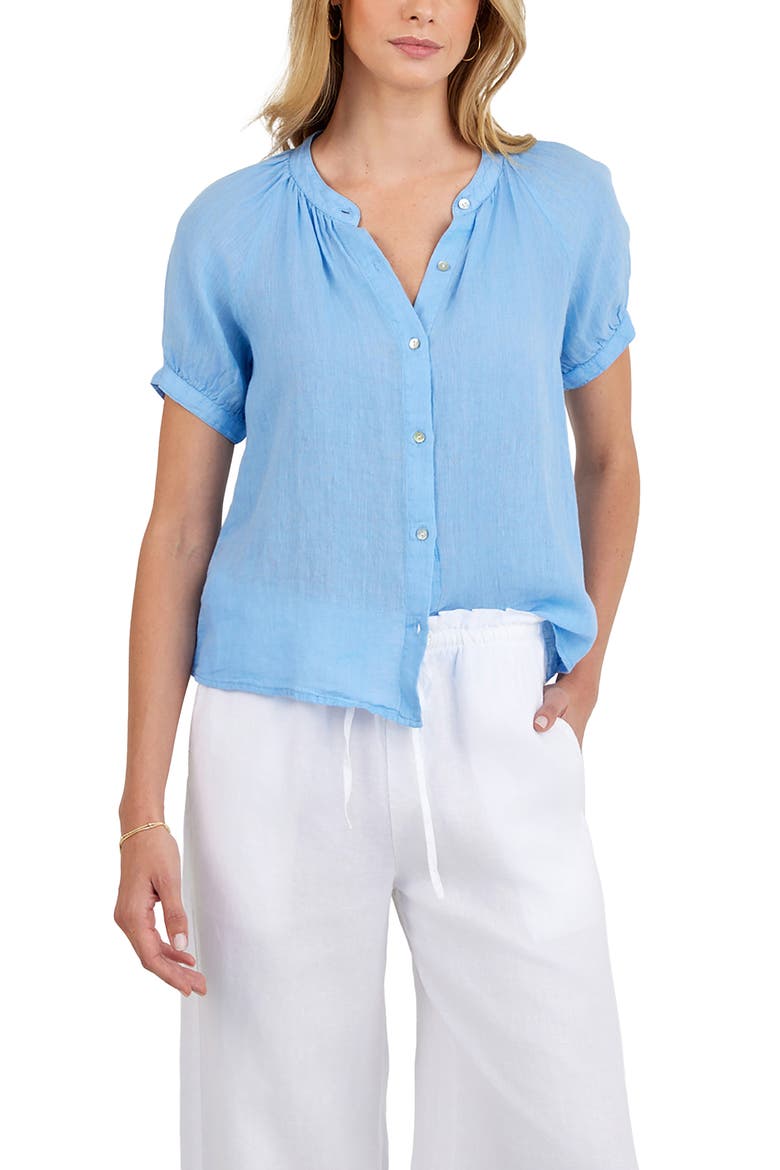 Short Sleeve Linen Shirt, Main, color, TIDAL BLUE