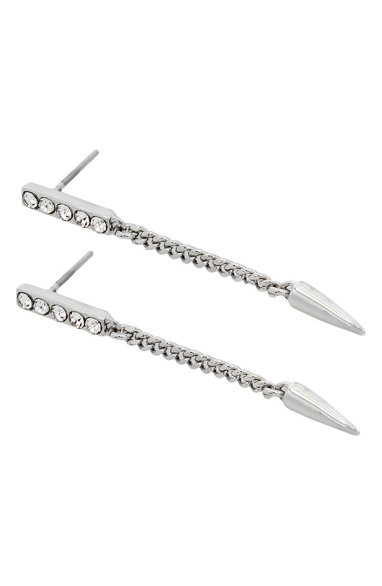 AllSaints Crystal Linear Drop Earrings, Alternate, color, Rhodium
