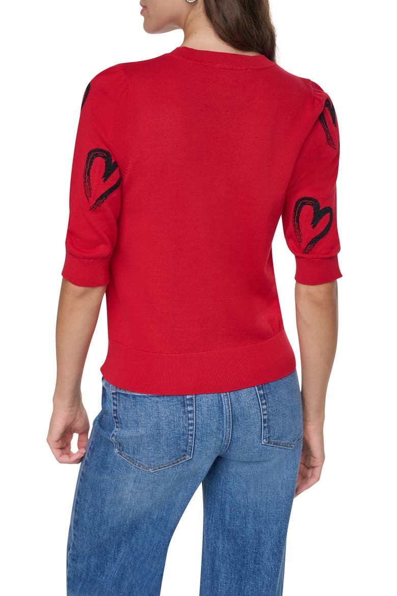 Heart Short Sleeve Sweater, Alternate, color, VIBRNT RED