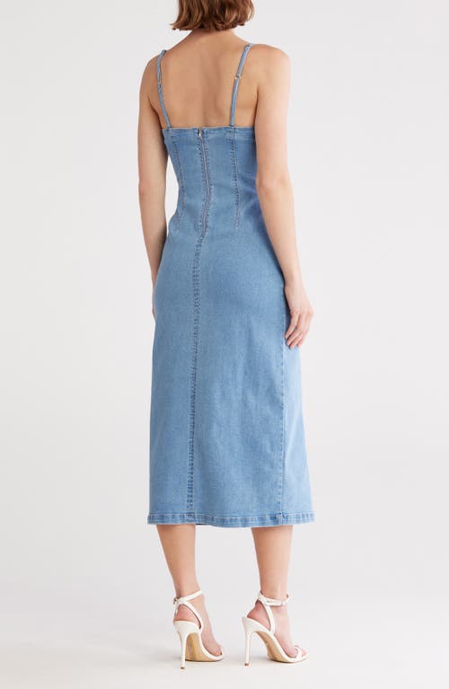 Habitual Empire Waist Cotton Blend Chambray Maxi Dress In Blue