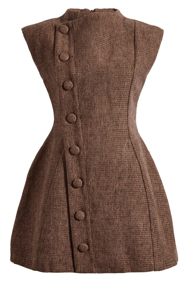 Tweed Button Detail Minidress, Alternate, color, DARK BROWN