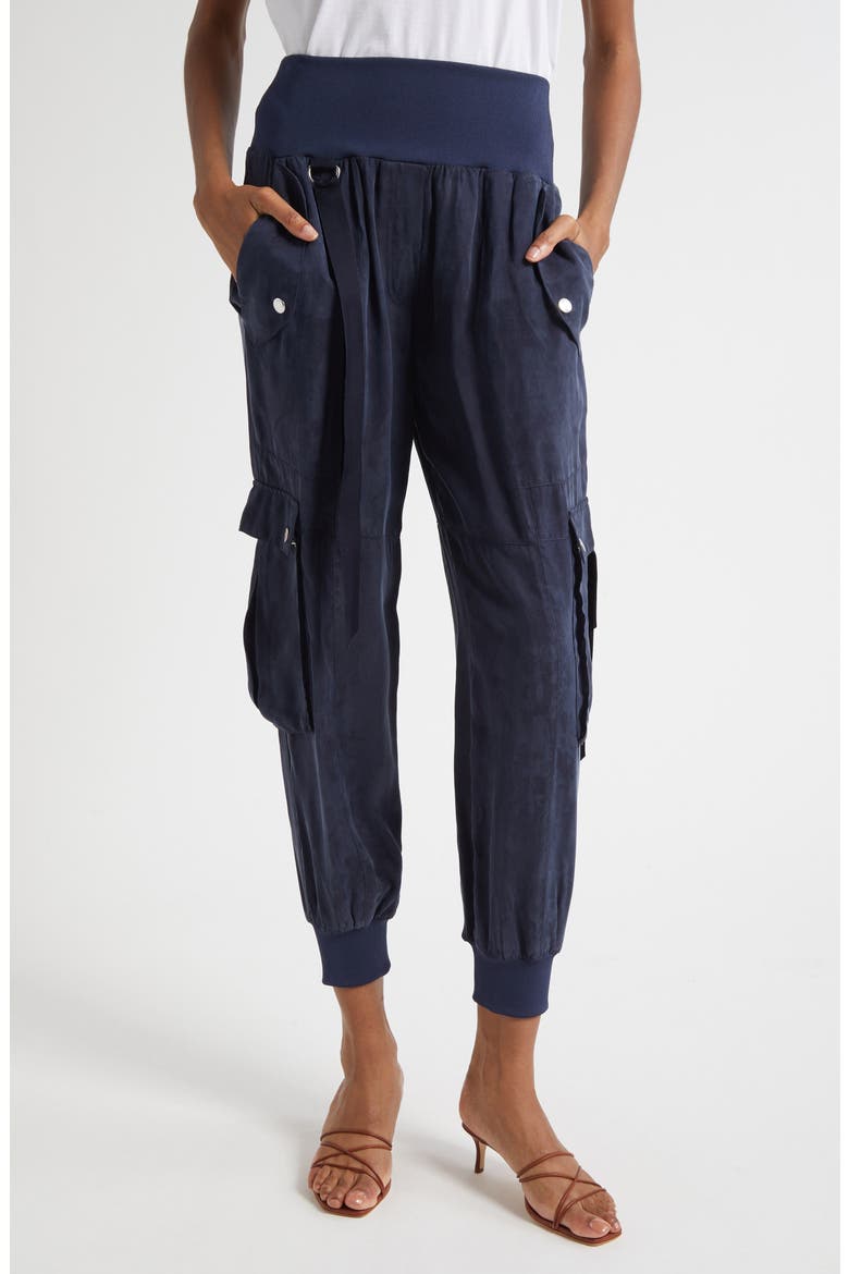 Harmony Washed Satin Twill Cargo Parachute Pants, Main, color, NAVY