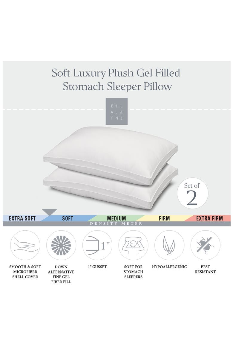 Gusseted Soft Plush Down Alternative Stomach Sleeper Pillow, Set of 2, Alternate, color, WHITE