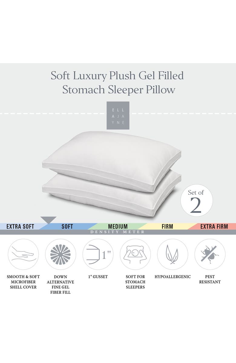 ELLA JAYNE HOME Gusseted Soft Plush Down Alternative Stomach Sleeper Pillow, Set of 2, Alternate, color, White