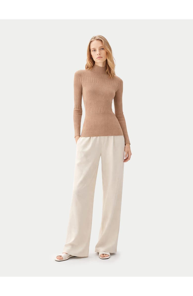 GOBI Mongolian Cashmere High-neck Ribbed Cotton Silk Cashmere Blend Sweater, Alternate, color, Timber Wolf
