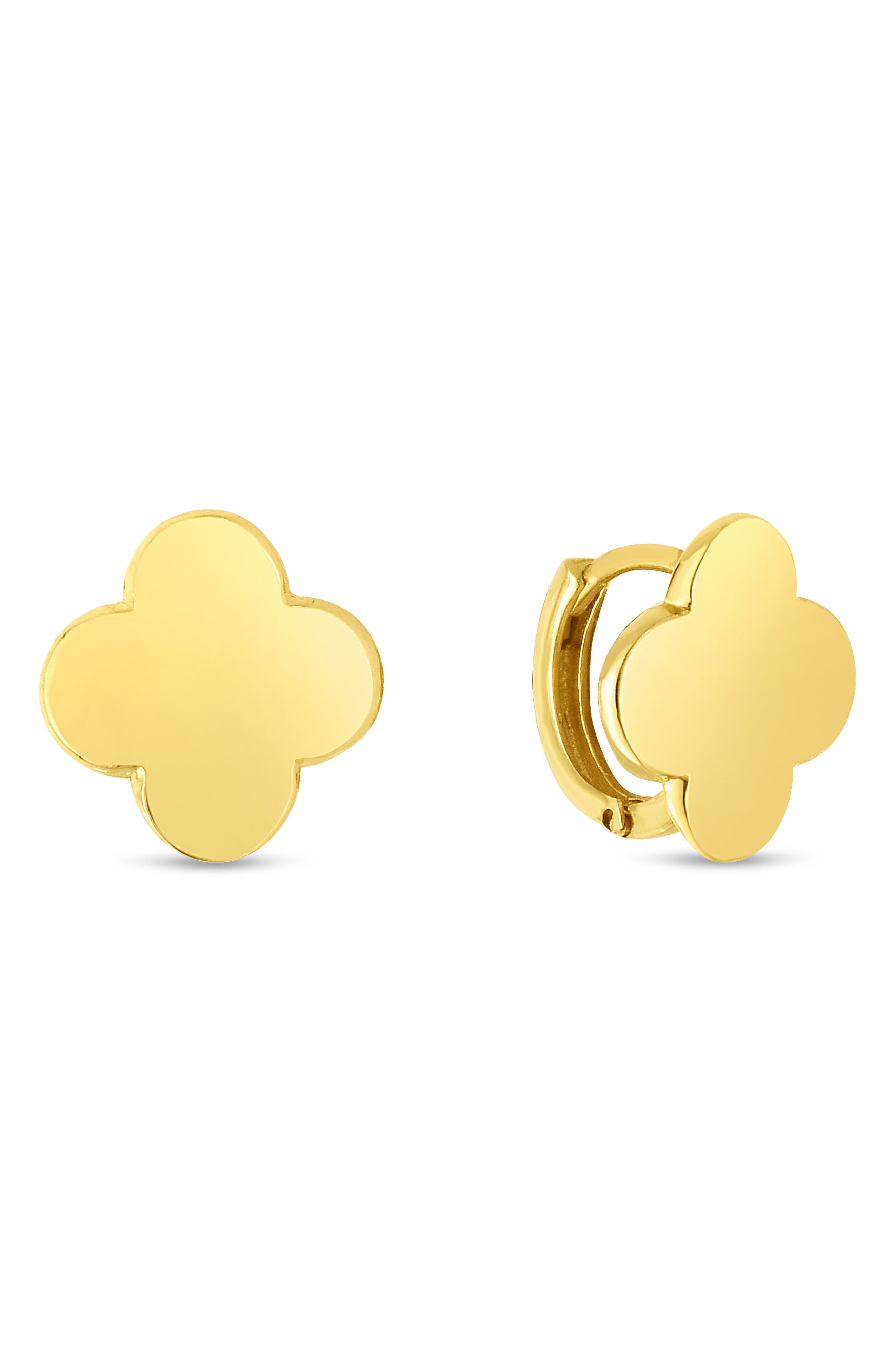 14k Gold Clover Huggie Hoop Earrings