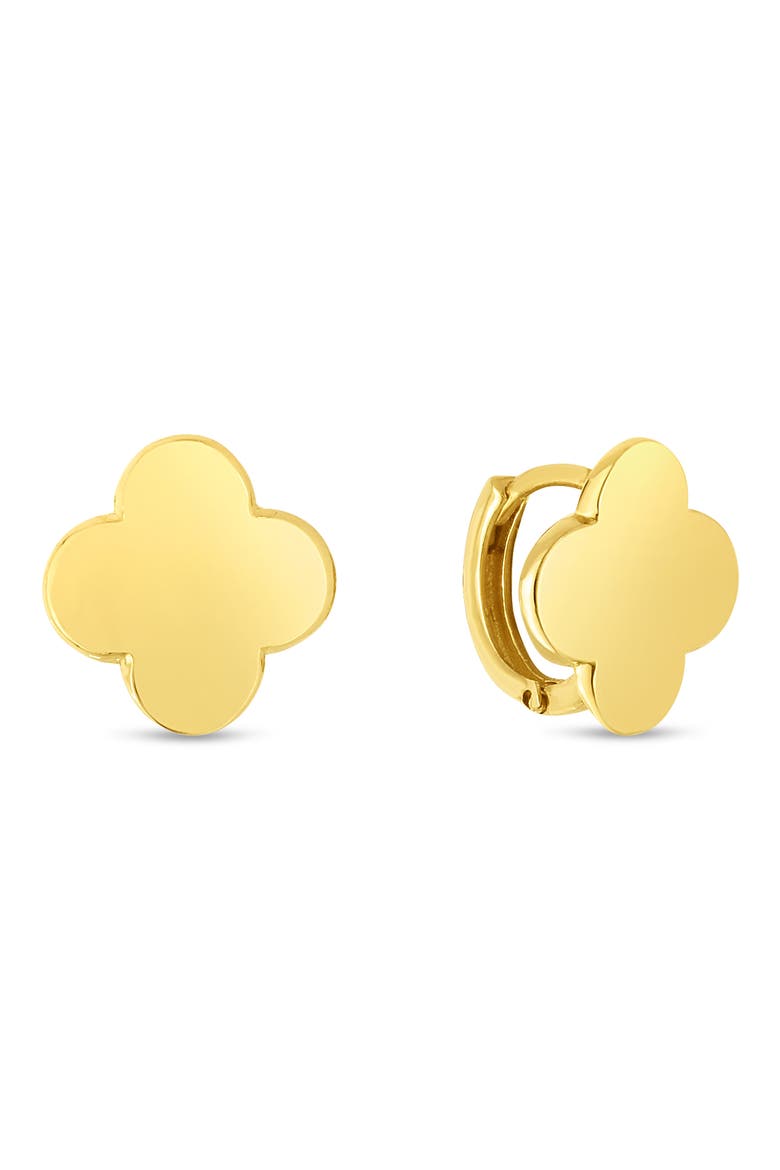 14k Gold Clover Huggie Hoop Earrings, Main, color, GOLD