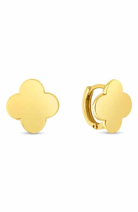 14k Gold Clover Huggie Hoop Earrings