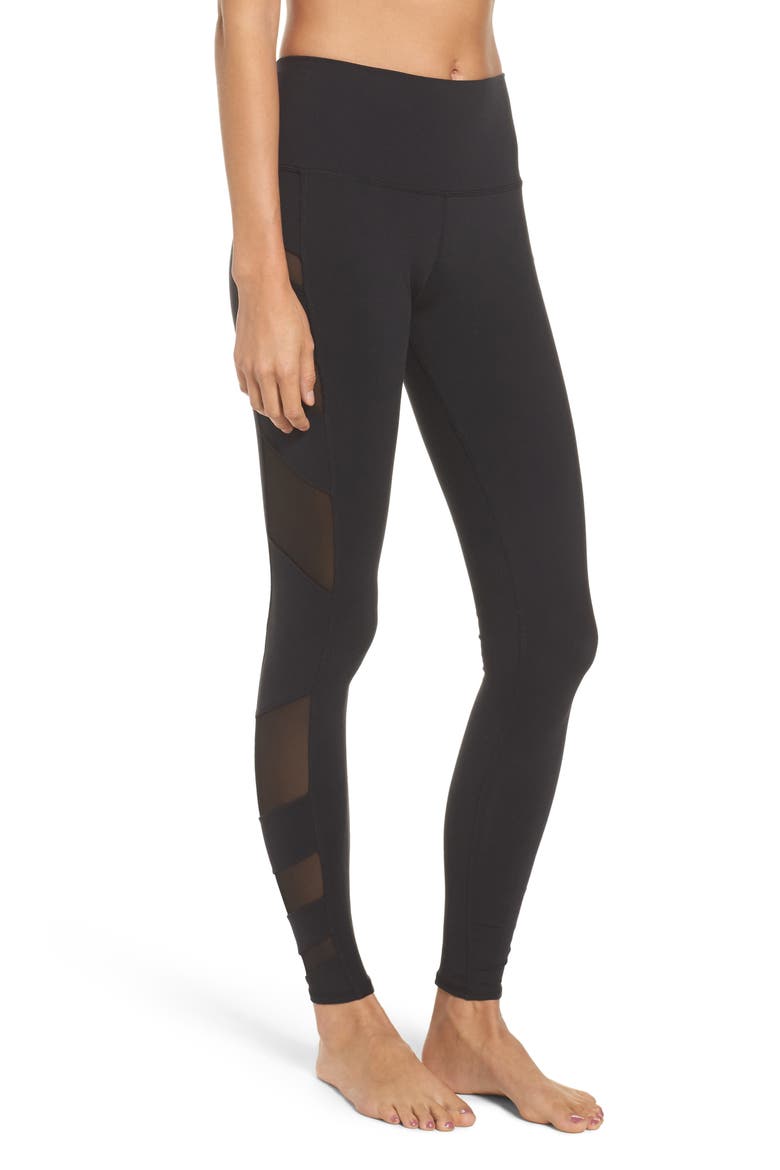 Block High Waist Mesh Inset Leggings, Alternate, color, BLACK