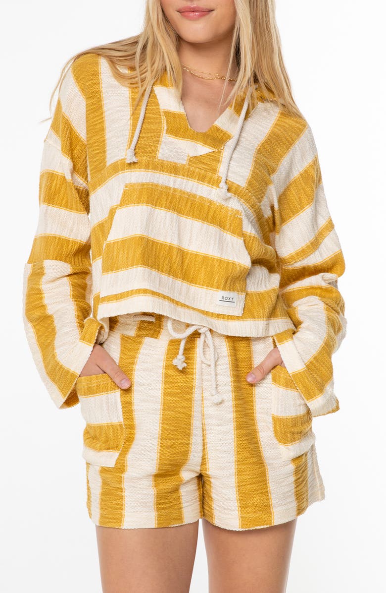 Roxy Rich Coast Stripe Hooded Sweatshirt, Main, color, Amber Gold Jungle Beach Stripe