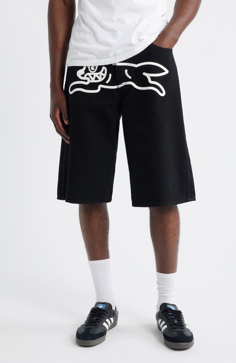 ICECREAM Harrison Running Dog Denim Short, Main, color, Black Cara