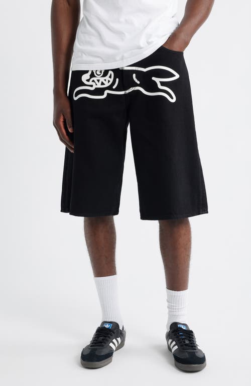 Icecream Ice Cream Running Dog Denim Shorts In Black