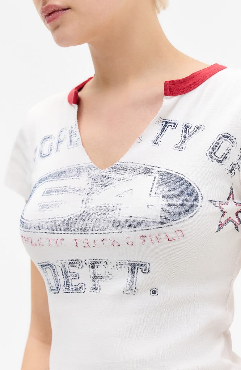 BDG Urban Outfitters Soorty V-Neck Faded Graphic Baby Tee, Alternate, color, Ecru