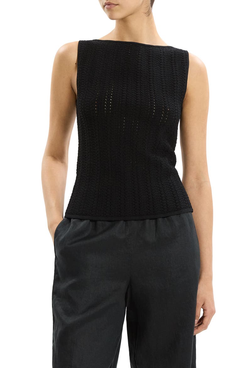 Pointelle Rib Knit Boat Neck Tank, Main, color, BLACK
