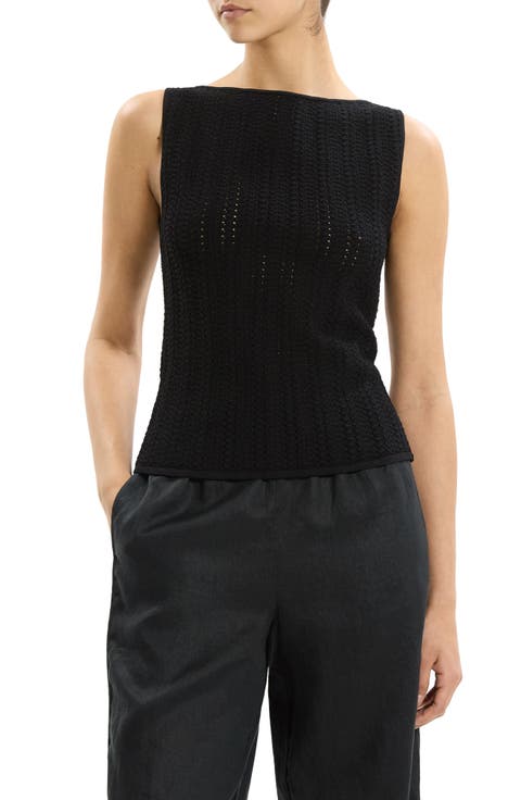 Pointelle Rib Knit Boat Neck Tank