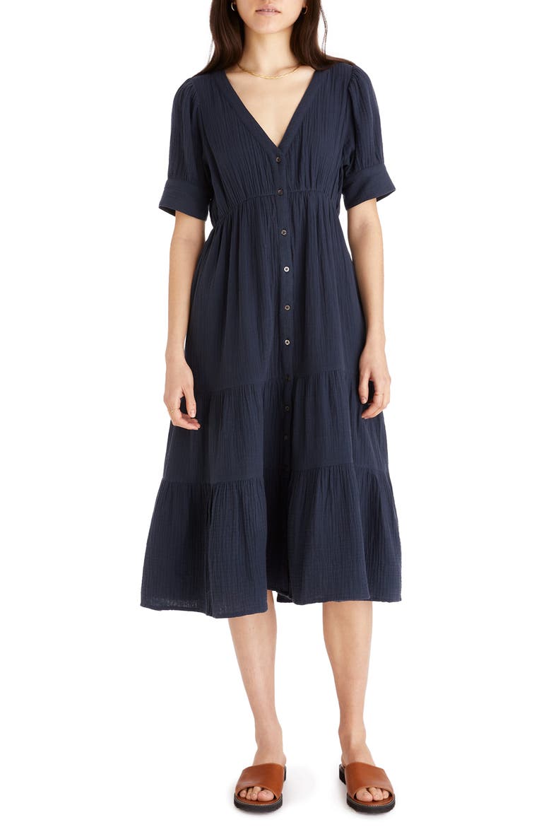 Lightspun Tiered Button Front Midi Dress, Main, color, DARK BALTIC
