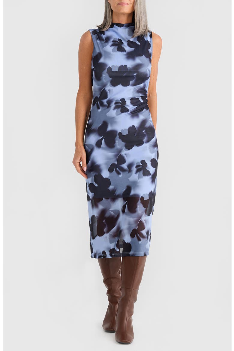 Salem Mock Neck Midi Dress, Alternate, color, BLUE ABSTRACT FLORAL