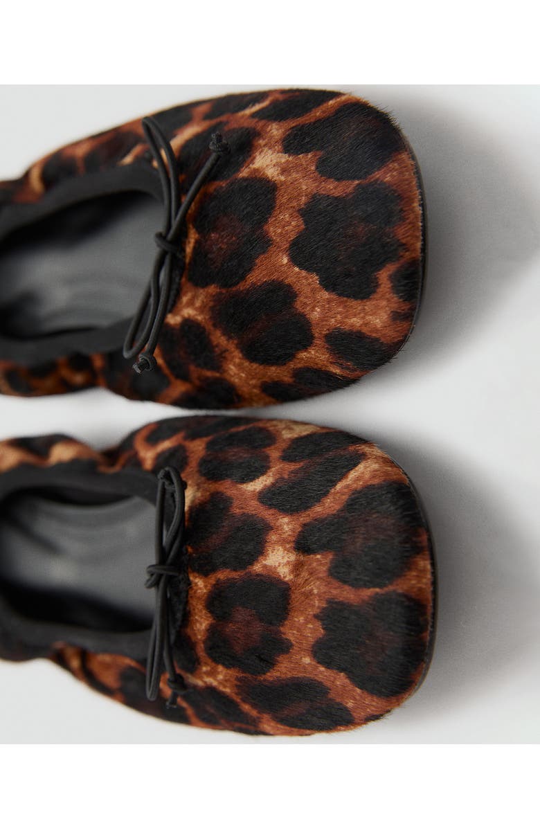 MANGO Leopard Print Genuine Calf Hair Ballerina Flat, Alternate, color, Black